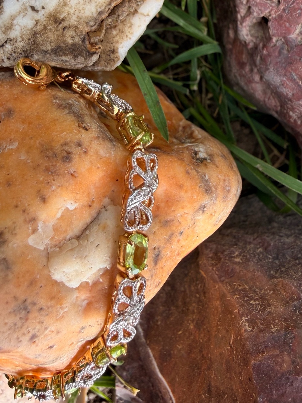 3.55 CTW Peridot & Diamond Gold Plated Bracelet 7.7” - Picture 8 of 13